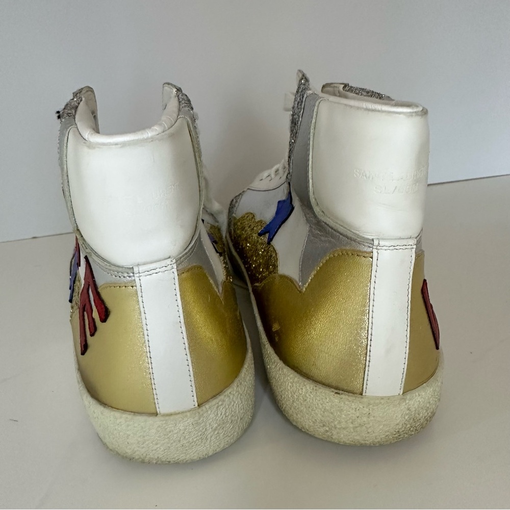 YSL Mid top sneaker with appliqué “Love” “Stars” and glitter panels 43.5 - Picture 7 of 12